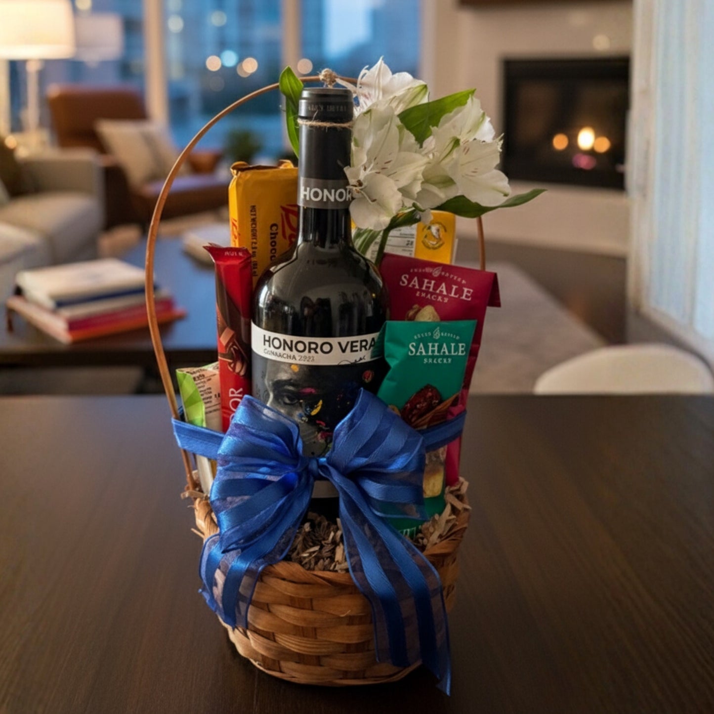 Esencia de cumpleaños Spark y cesta de regalo floral