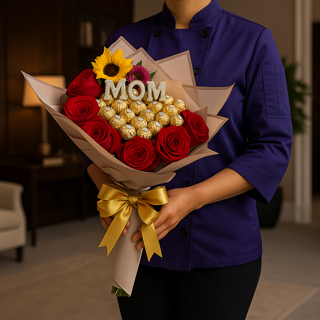 “Mom” Bouquet with Roses & Ferrero Rocher – Special Edition
