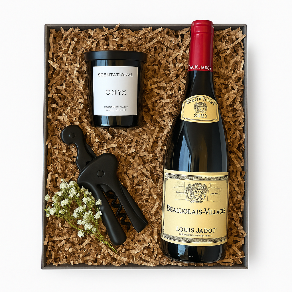 Noche Encantada – Set de Regalo con Vino, Vela y Abridor