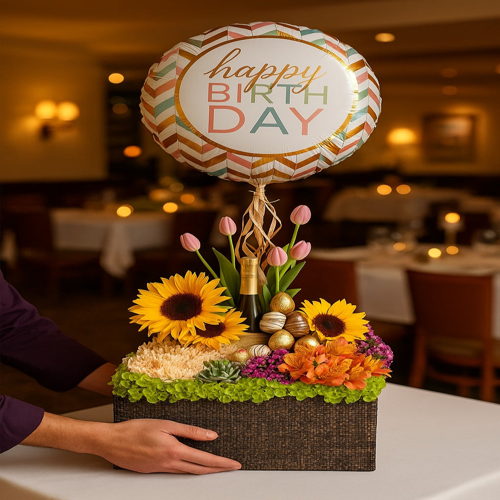 Golden Joy – Regalo con Vino, Flores y Fresas Doradas