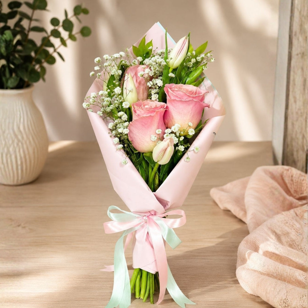 mini bouquet with roses tulips and babys breath puerto rico
