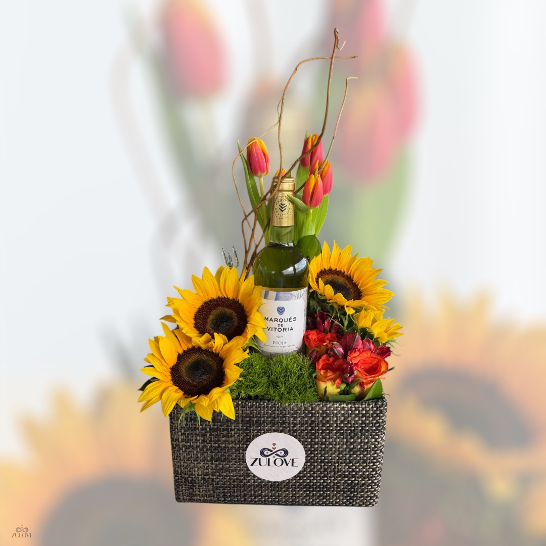 Pocket Sunshine – Floral Arrangement with White Wine