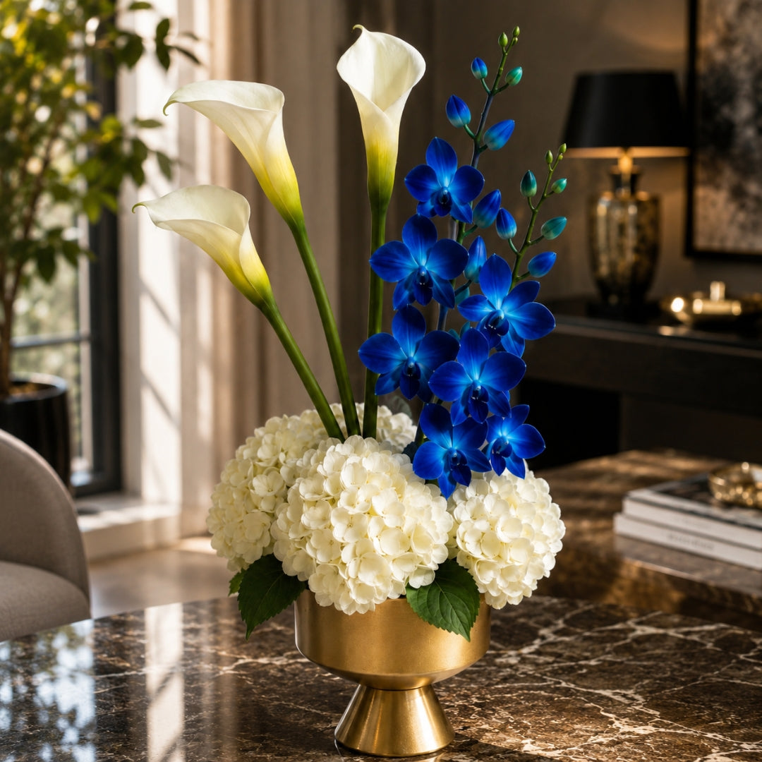 arreglo orquideas azules calas puerto rico elegante