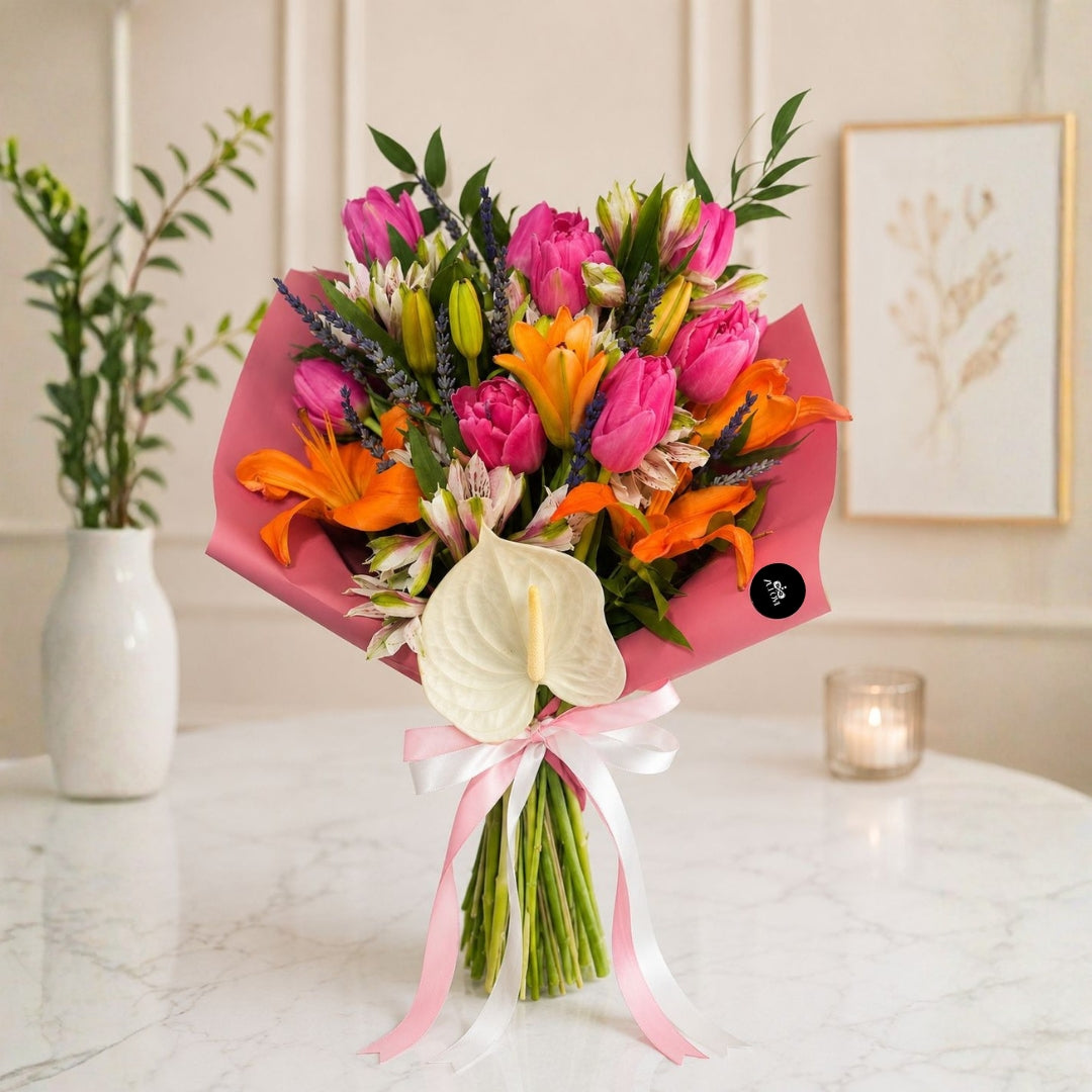 bouquet floral artistico tulipanes lirios puerto rico elegante