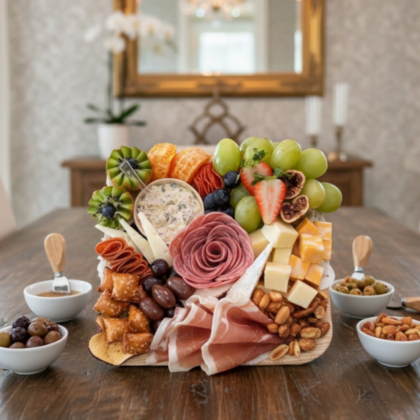 Square Shared Delight – Bandeja Cuadrada de Frutas, Quesos y Charcutería