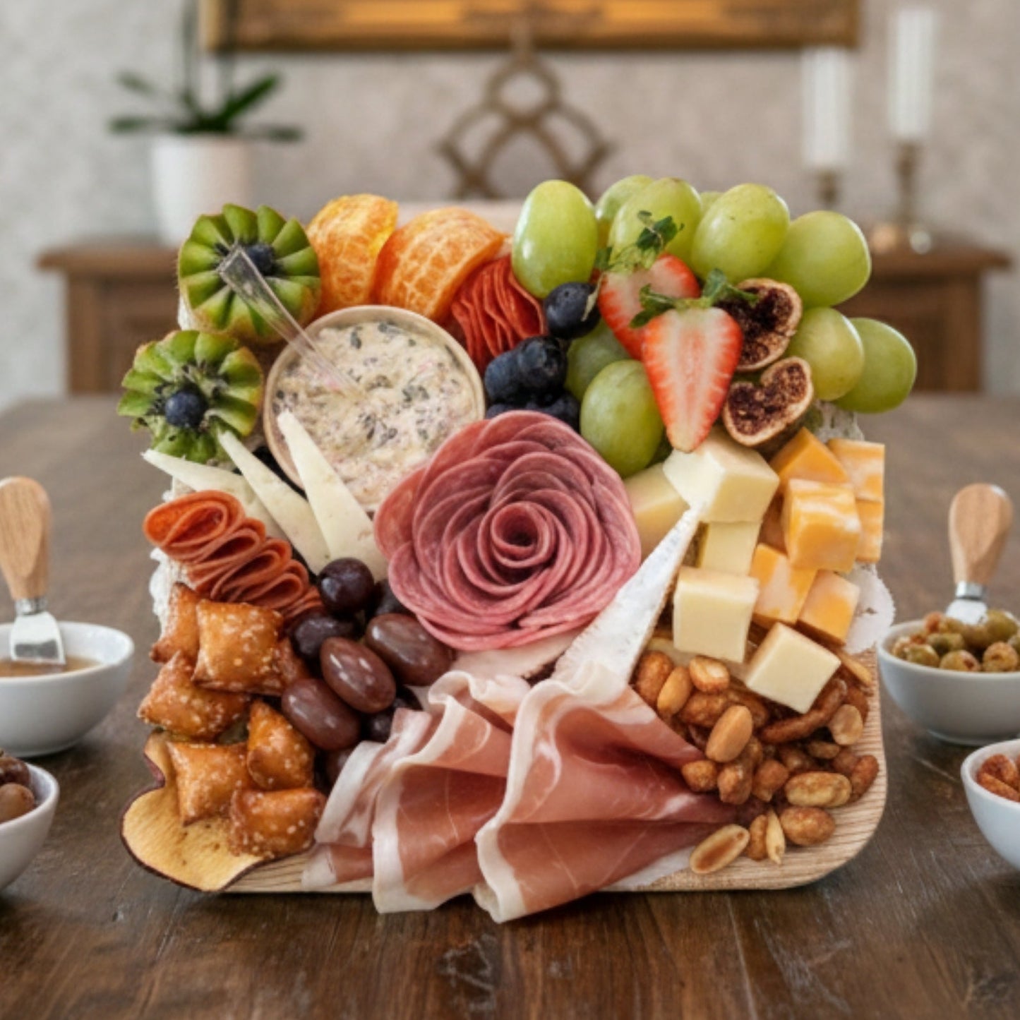 Square Shared Delight – Bandeja Cuadrada de Frutas, Quesos y Charcutería