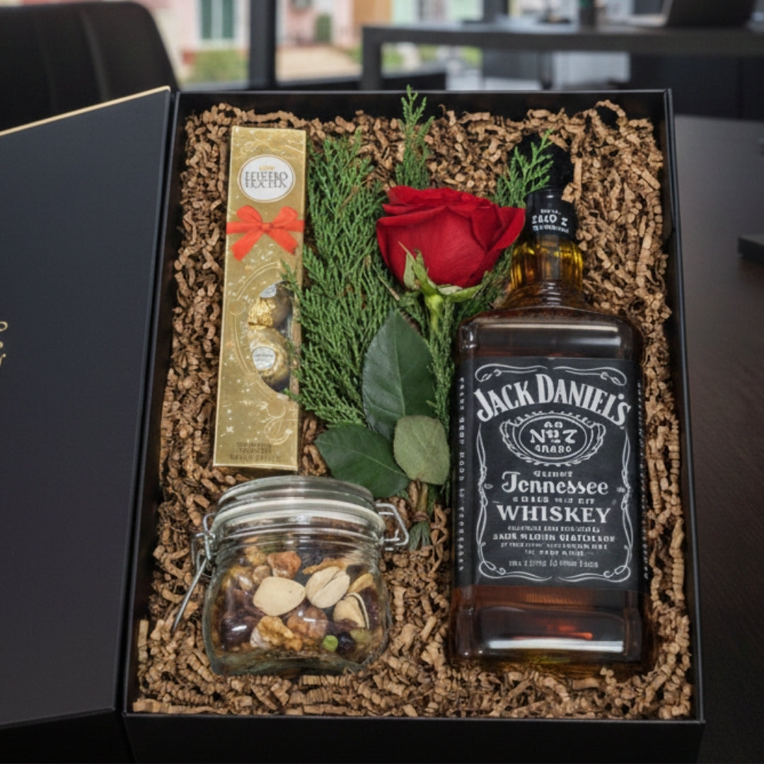 caja whisky jack daniels chocolates nueces rosa zulove puerto rico