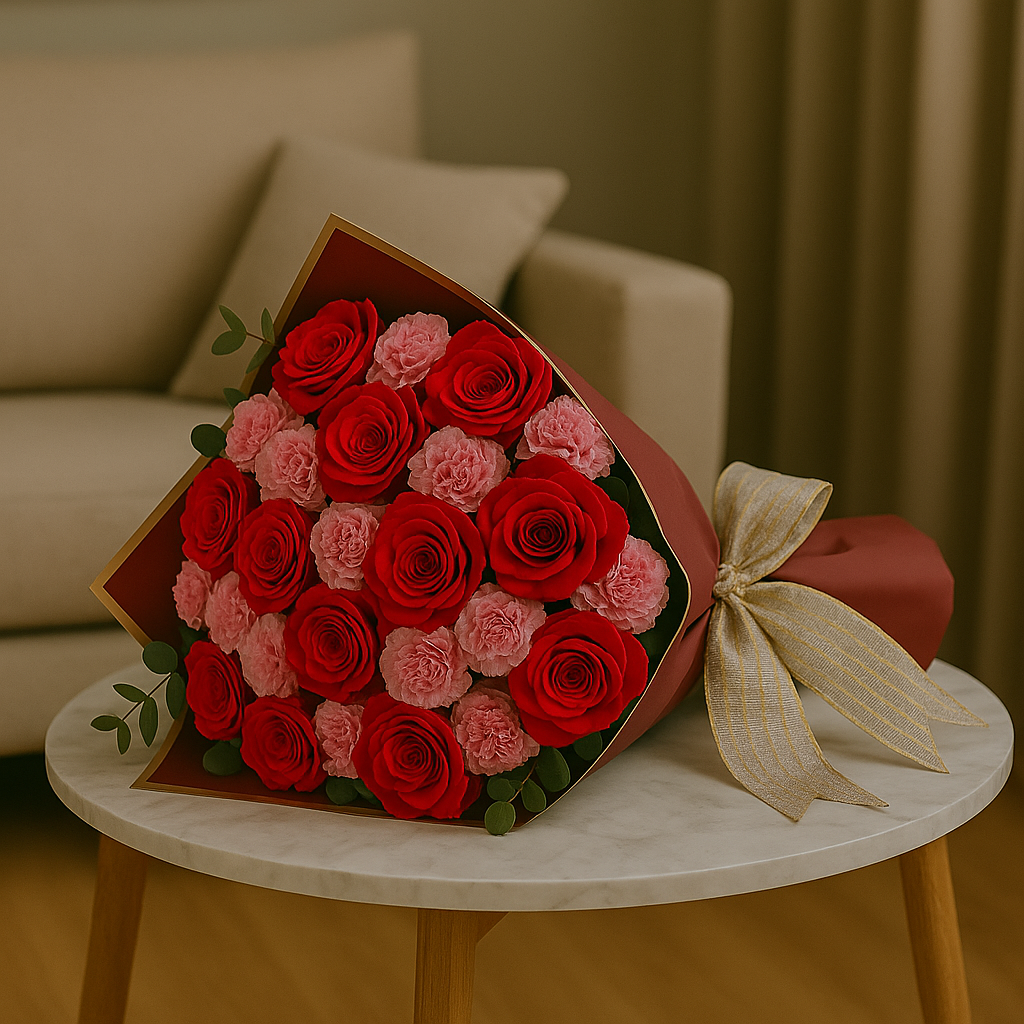 Zulove Classic – Red Roses & Carnations Bouquet