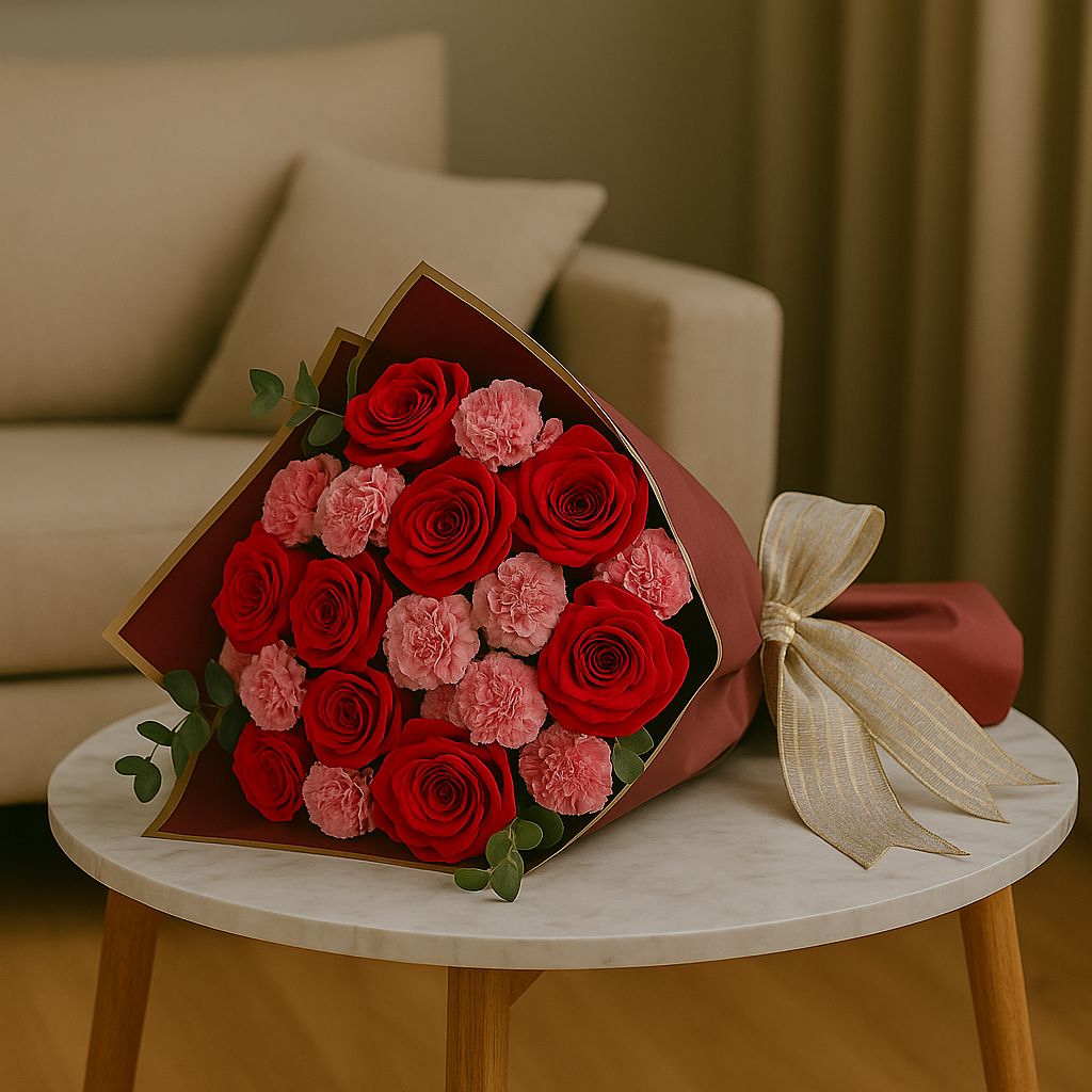 Zulove Classic – Red Roses & Carnations Bouquet