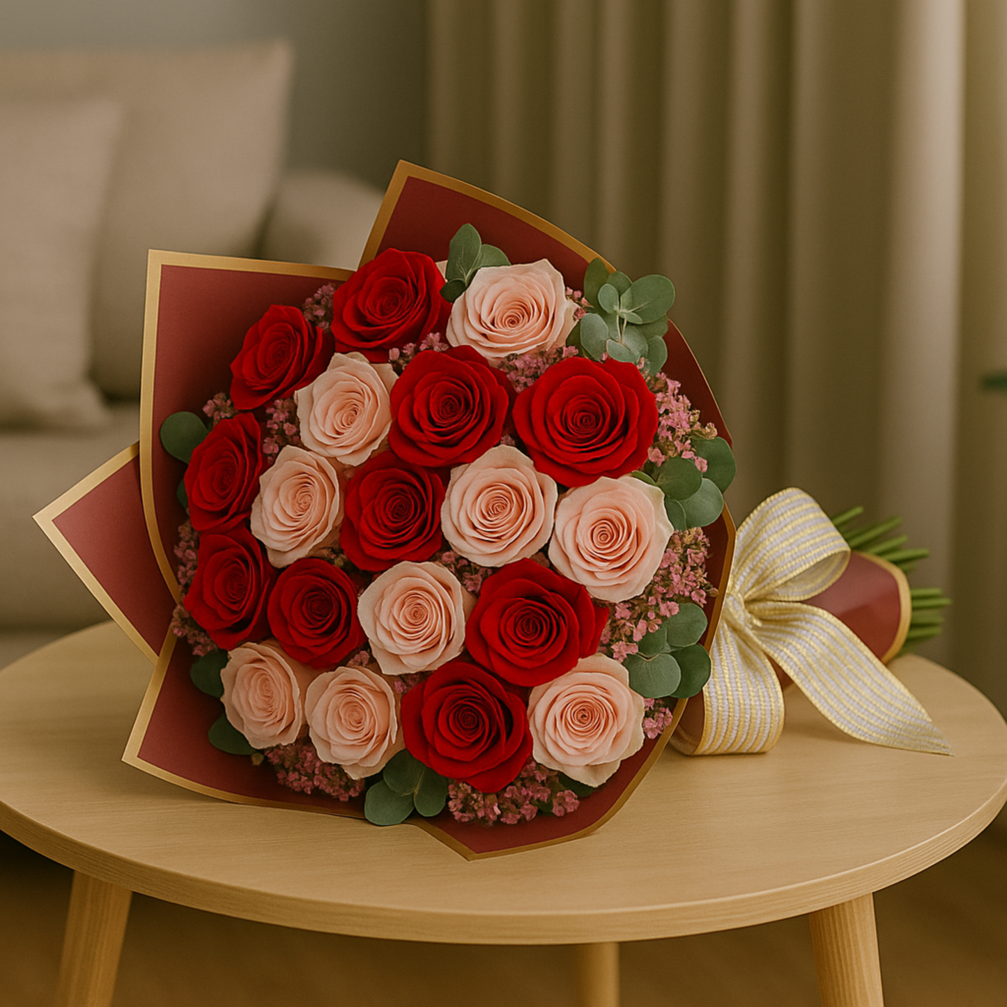 Zulove Charm 2 – Ramo de Rosas Rojas y Rosado Suave