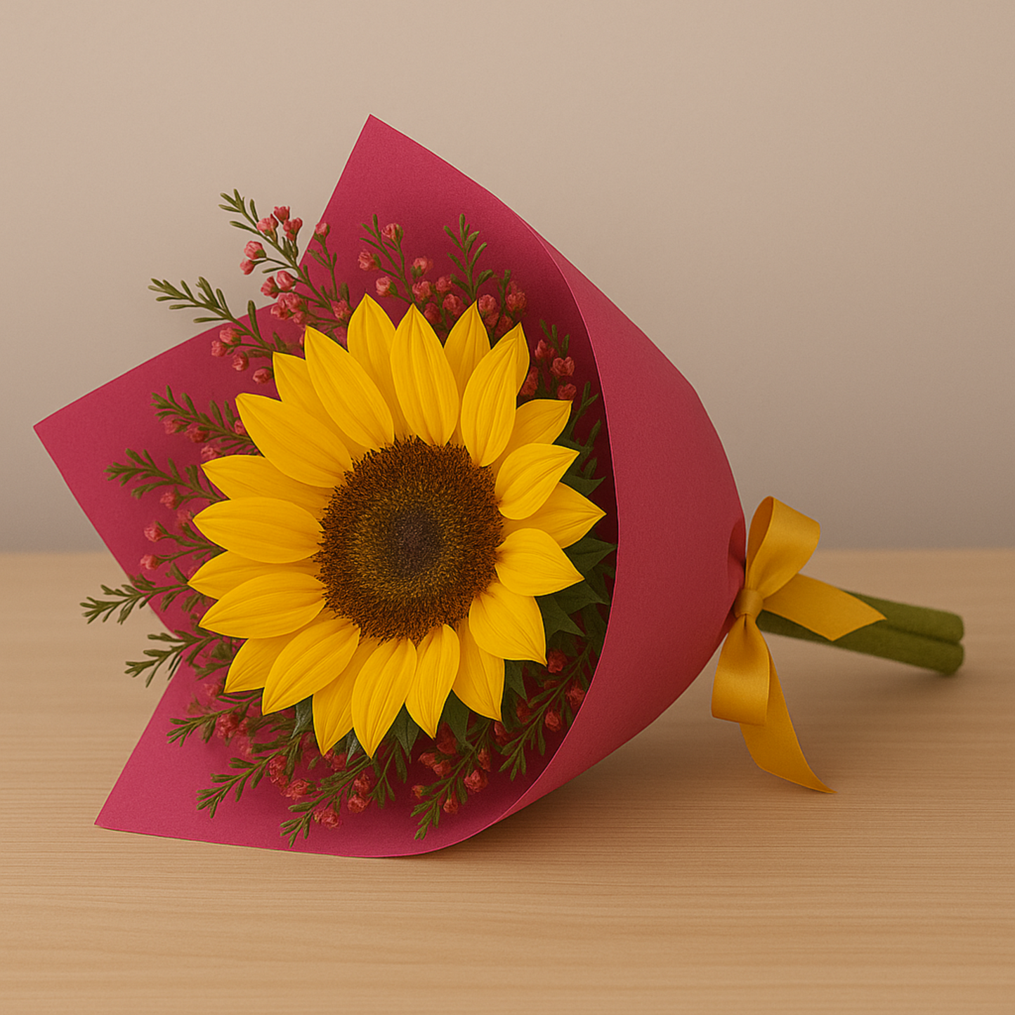 Zulover Sunflower I – Girasol con Follaje y Envoltura Elegante