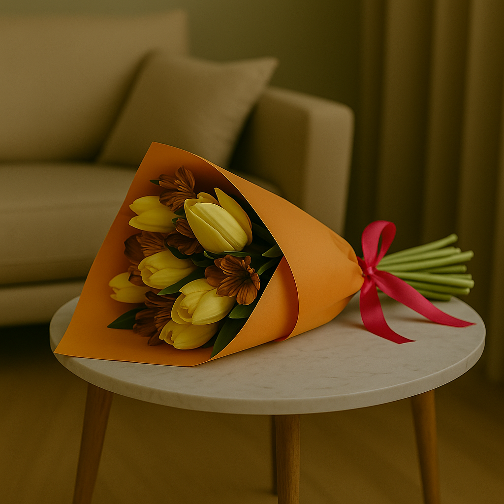 Natural Joy – Tulips & Alstroemerias Wrapped Bouquet