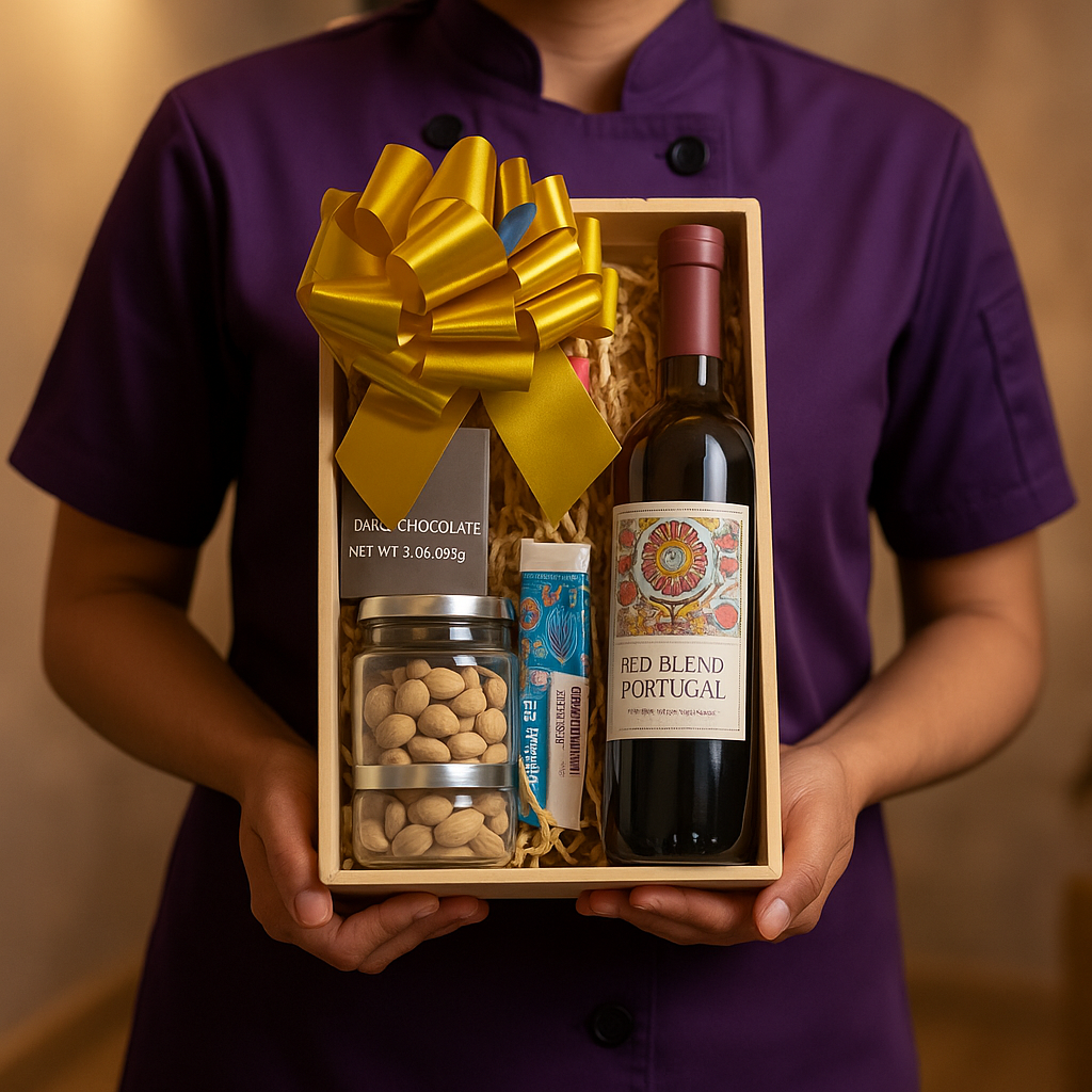 Sweet Temptation 2 - Wooden Box with Wine and Nuts