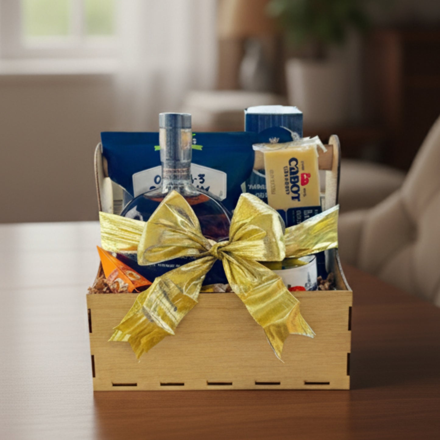 caja gourmet de madera con whisky queso aceitunas nueces zulove puerto rico