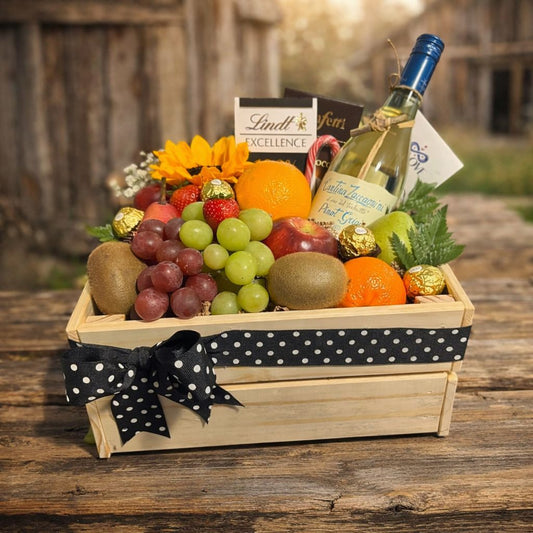 wooden gift box wine fresh fruits chocolate zulove puerto rico