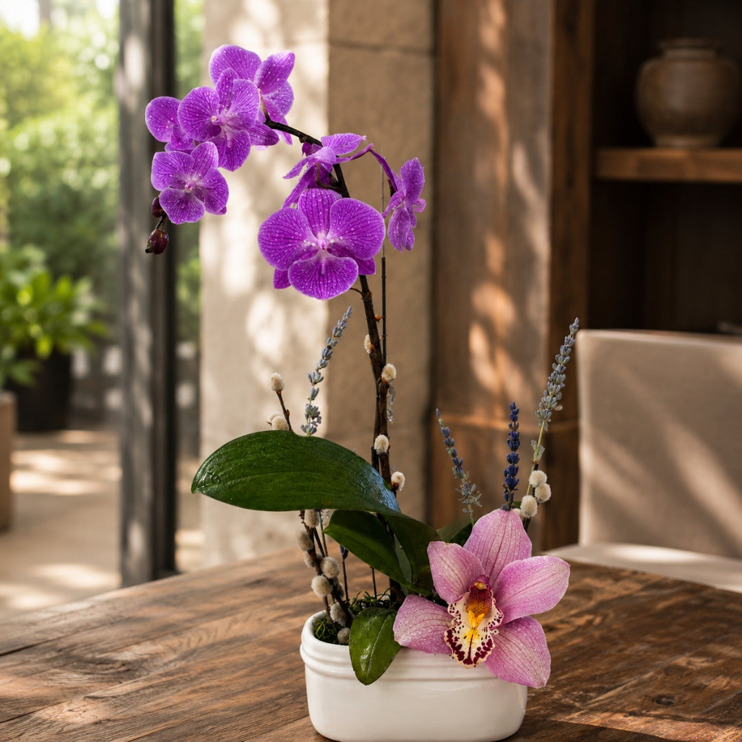 small orchid lavender cymbidium arrangement puerto rico elegant