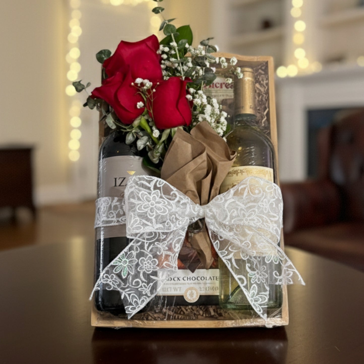 bandeja vinos tinto blanco chocolate floral zulove puerto rico regalo elegante