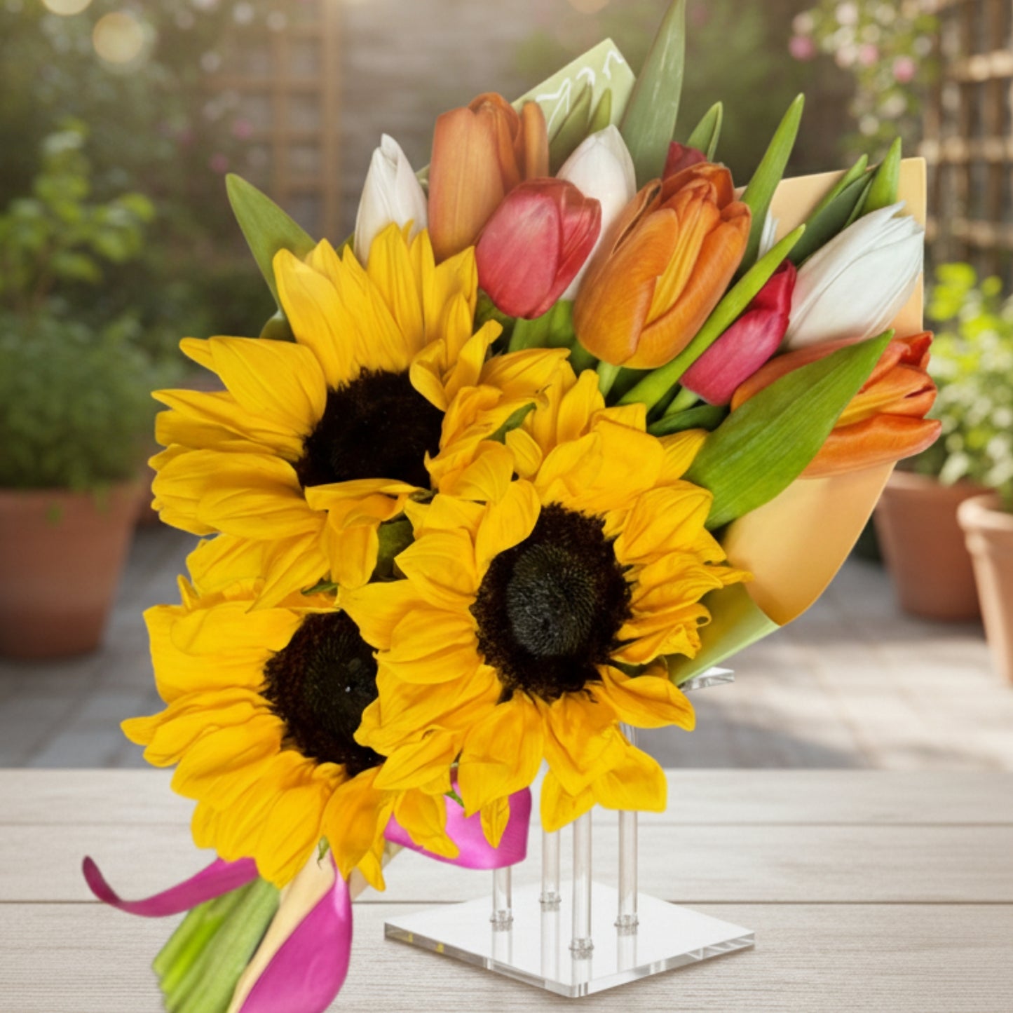 Tulips & Sun – Vibrant Bouquet of Sunflowers and Tulips