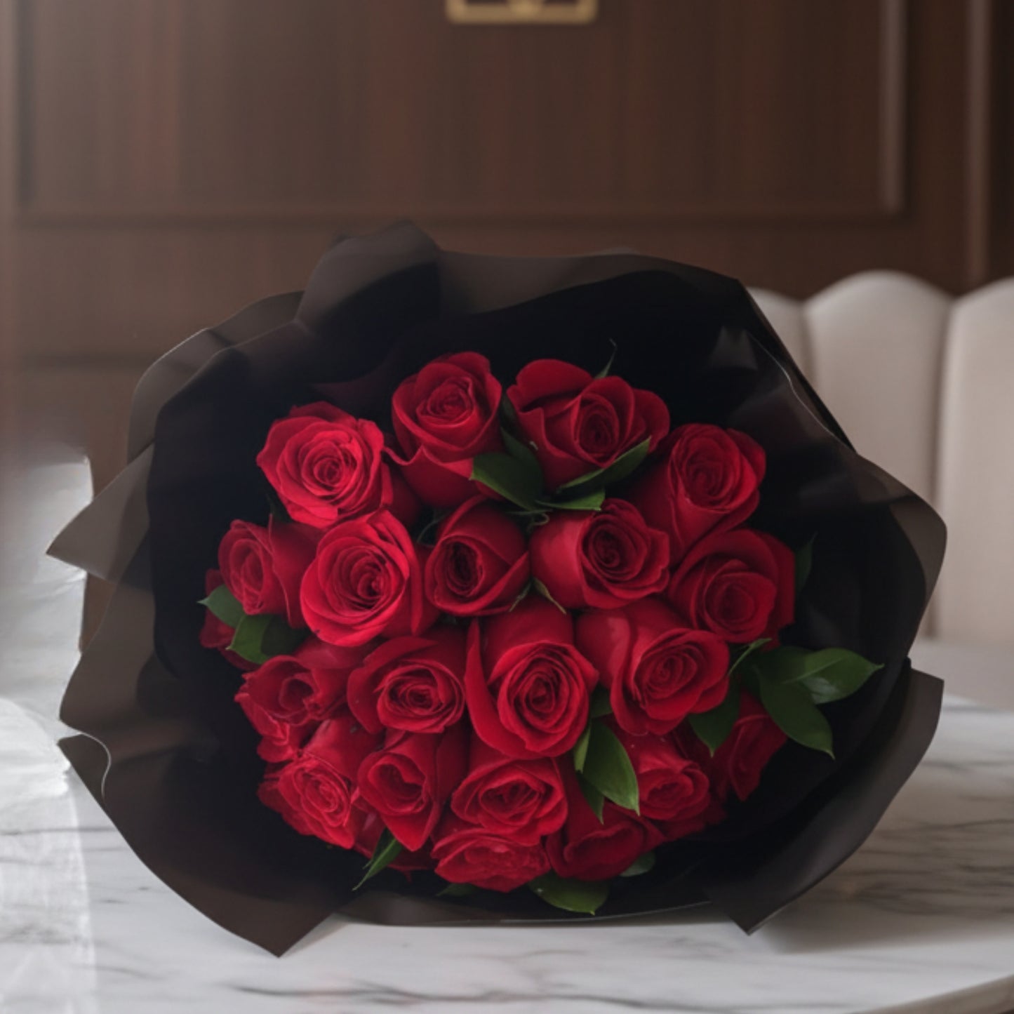 24 roses bouquet black wrap puerto rico elegant
