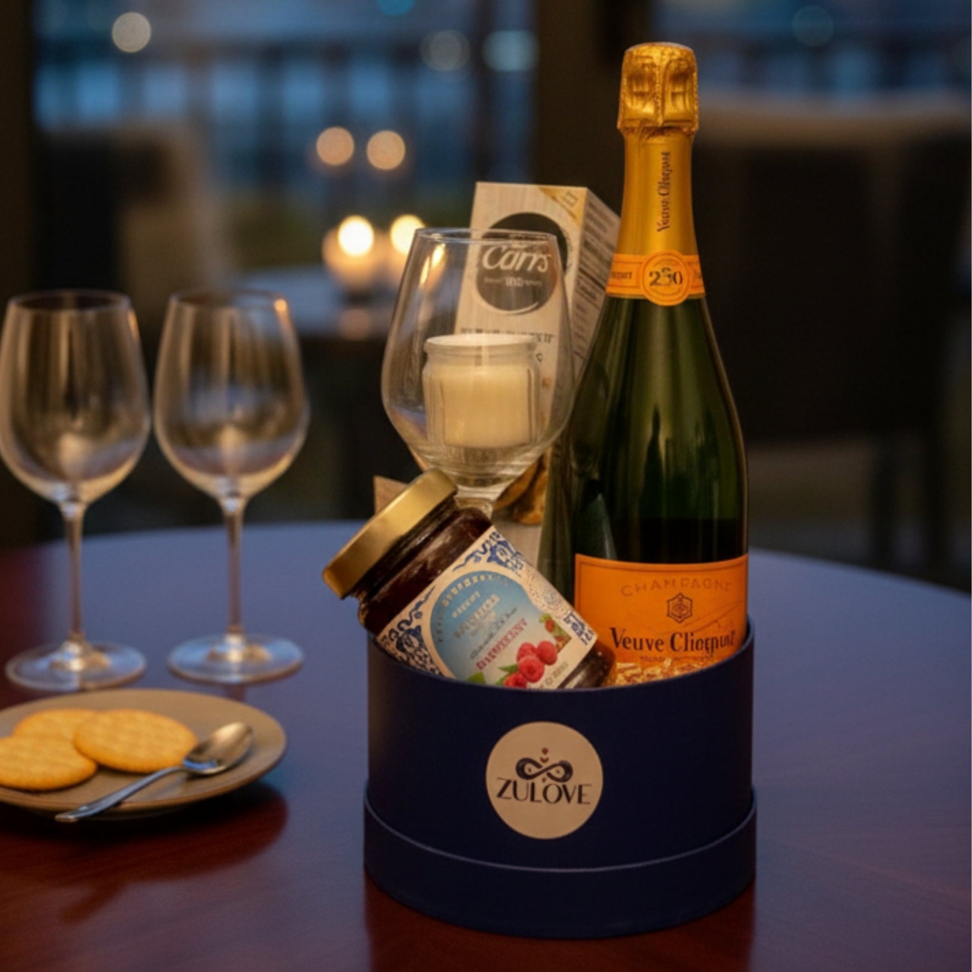 veuve clicquot champagne gift box glass crackers fruit spread zulove puerto rico
