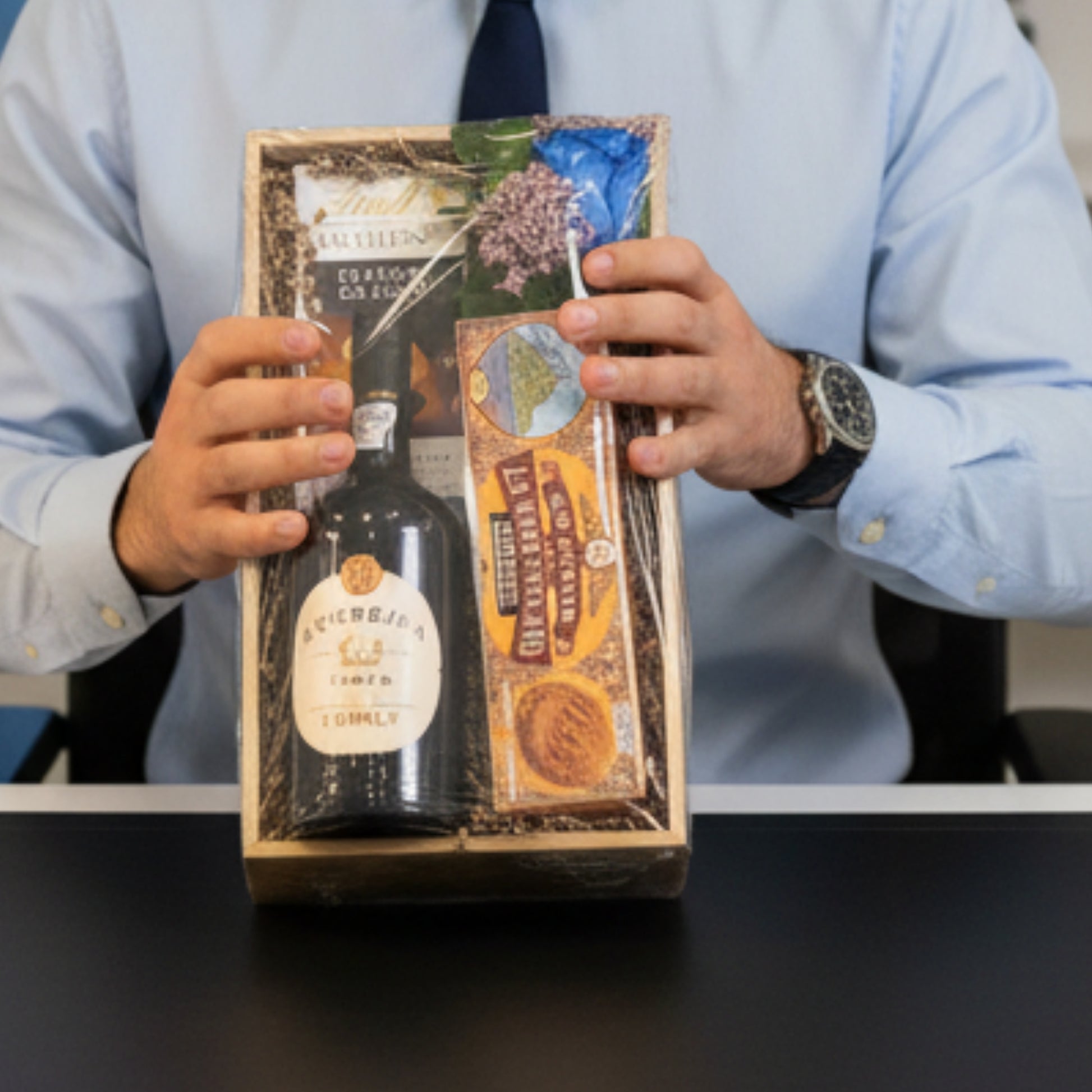 caja regalo vino chocolate te galletas gourmet madera zulove puerto rico