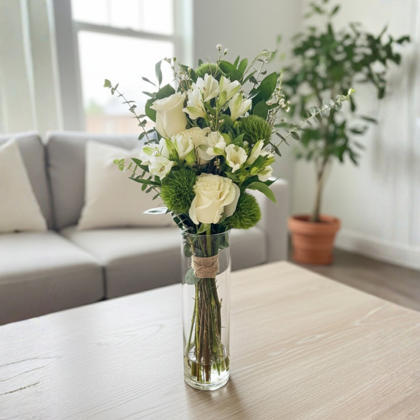 Infinite Calm – Green & White Floral Arrangement