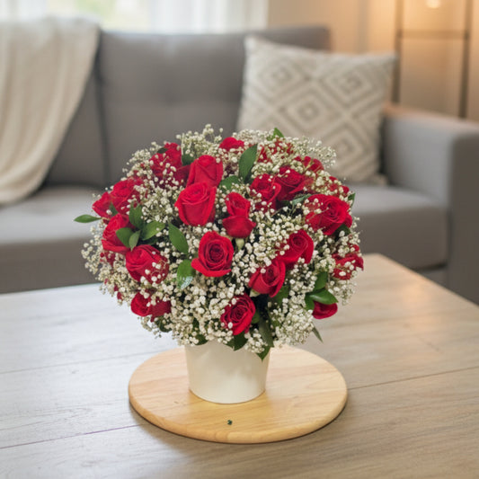 Pure Sentiment – Roses in White Vase