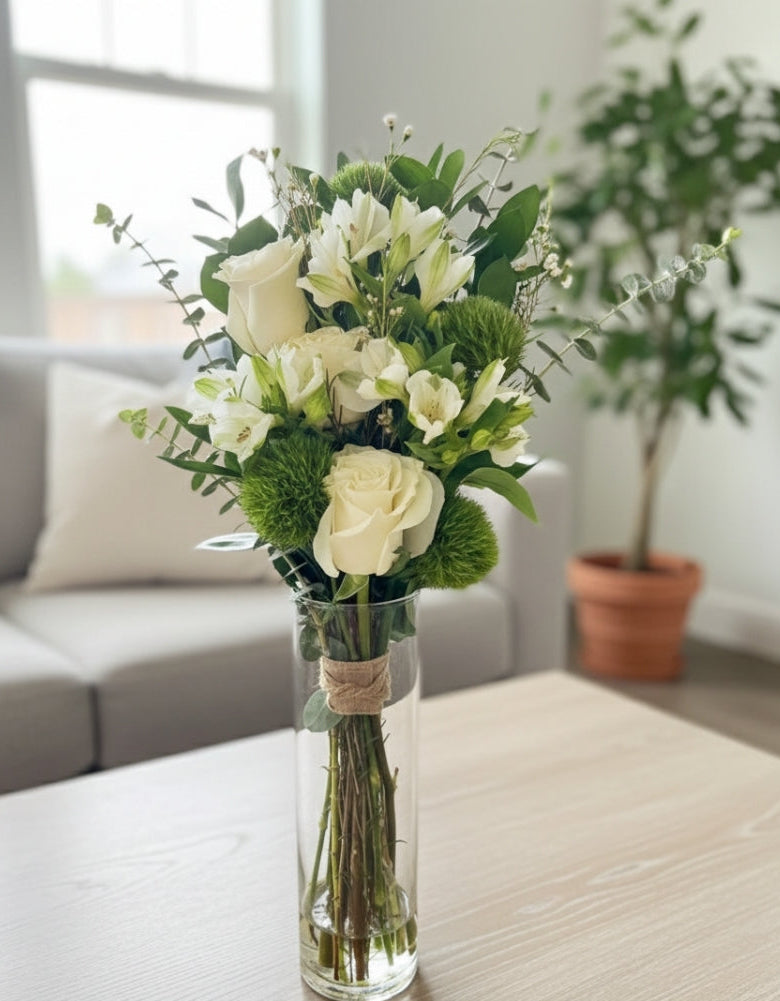 Infinite Calm – Green & White Floral Arrangement