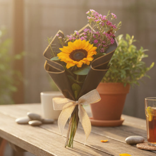 Zulover Sunflower I – Girasol con Follaje y Envoltura Elegante