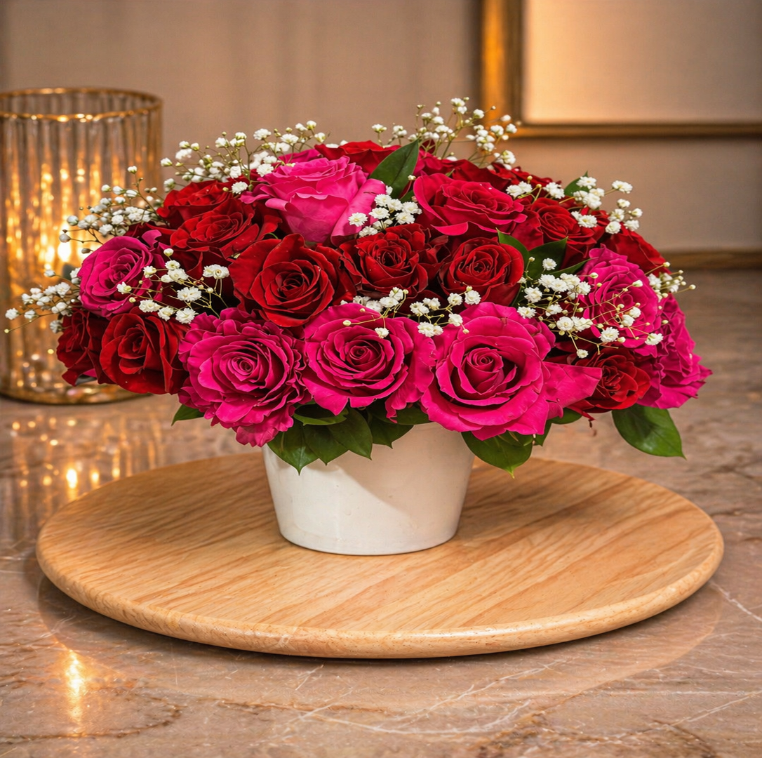 Pure Sentiment – Roses in White Vase