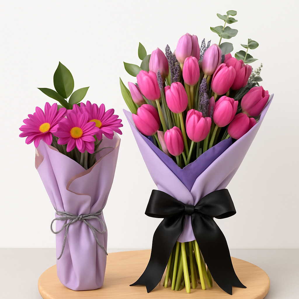 Amour Infini Violet Pink – Tulips with Lavender and Eucalyptus