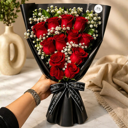 Charming Gesture - Classic Red Roses & Baby’s Breath Bouquet