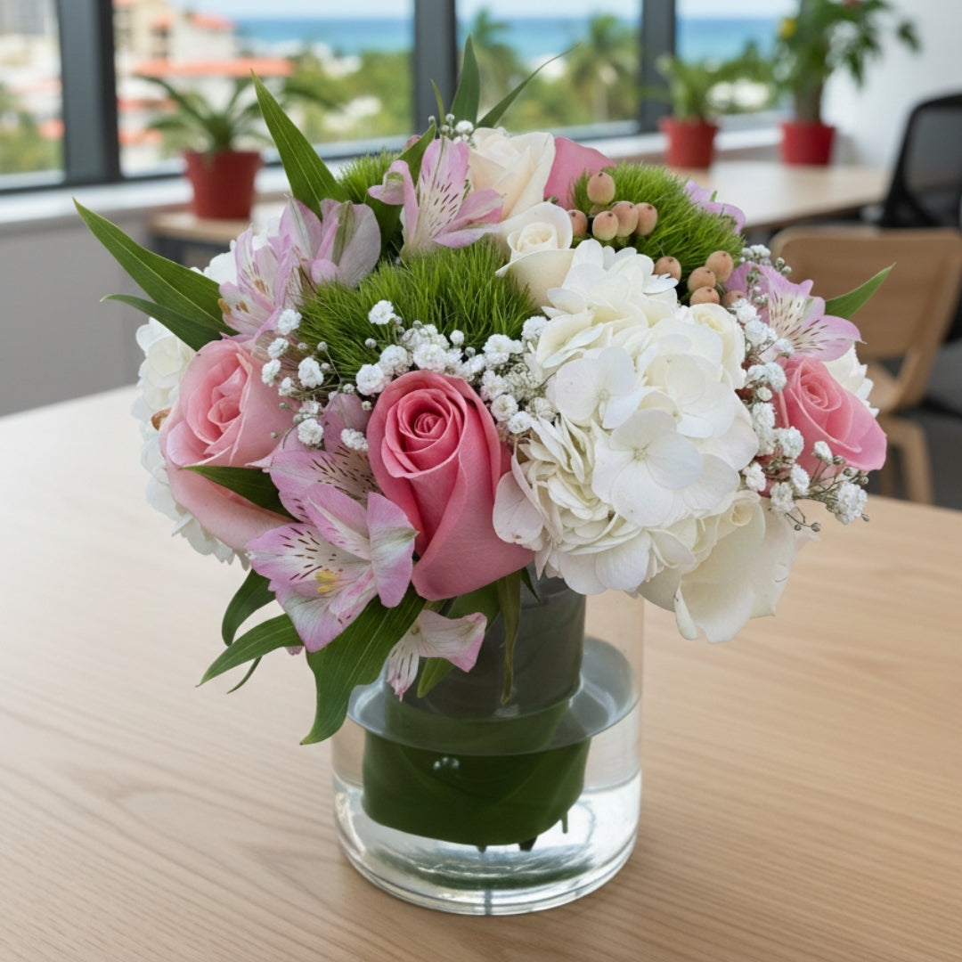 crystal flower arrangement hydrangea roses baby breath puerto rico