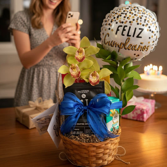 Bloom & Coffee Essence – Gourmet Coffee & Orchid Gift Basket