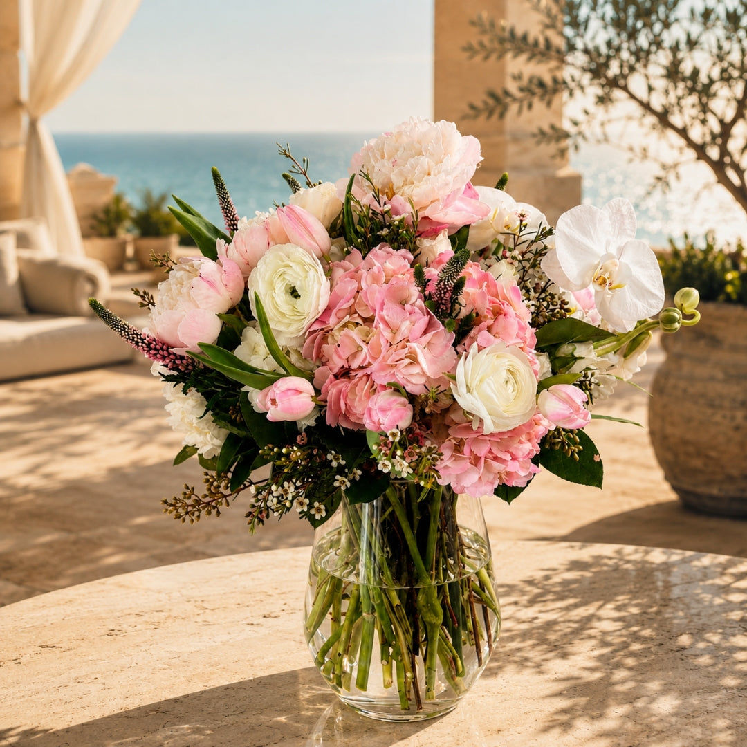 luxury peony hydrangea crystal arrangement puerto rico elegant
