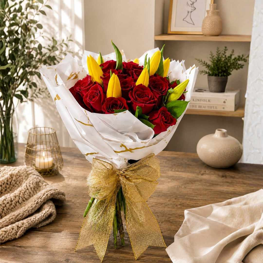 Blush Velvet – Roses & Tulips Bouquet