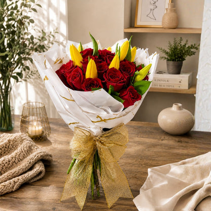 Blush Velvet – Roses & Tulips Bouquet