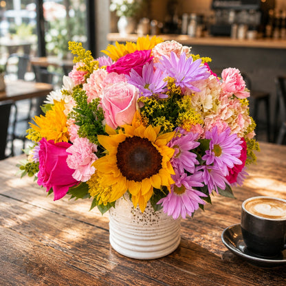 Burst of Joy – Multicolor Floral Arrangement in White Base
