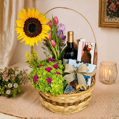 wine chocolate floral basket puerto rico elegant
