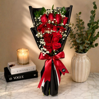 Charming Gesture - Classic Red Roses & Baby’s Breath Bouquet