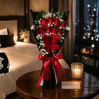 Charming Gesture - Classic Red Roses & Baby’s Breath Bouquet