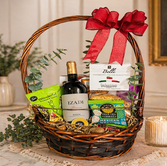 Cesta de regalo Season Bliss: vino y delicias gourmet