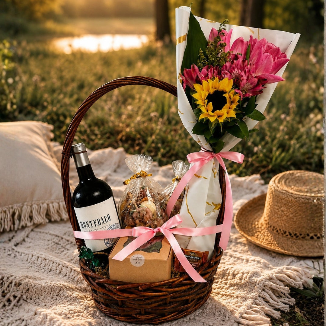canasta vino flores charcuteria puerto rico elegante