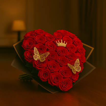 Empress Heart – Roses with Butterfly & Crown (Majestic Floral Gift)
