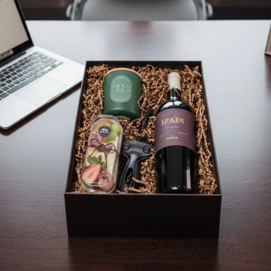 caja gourmet con vino mini charcuteria vela zulove puerto rico