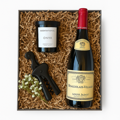 Noche Encantada – Set de Regalo con Vino, Vela y Abridor