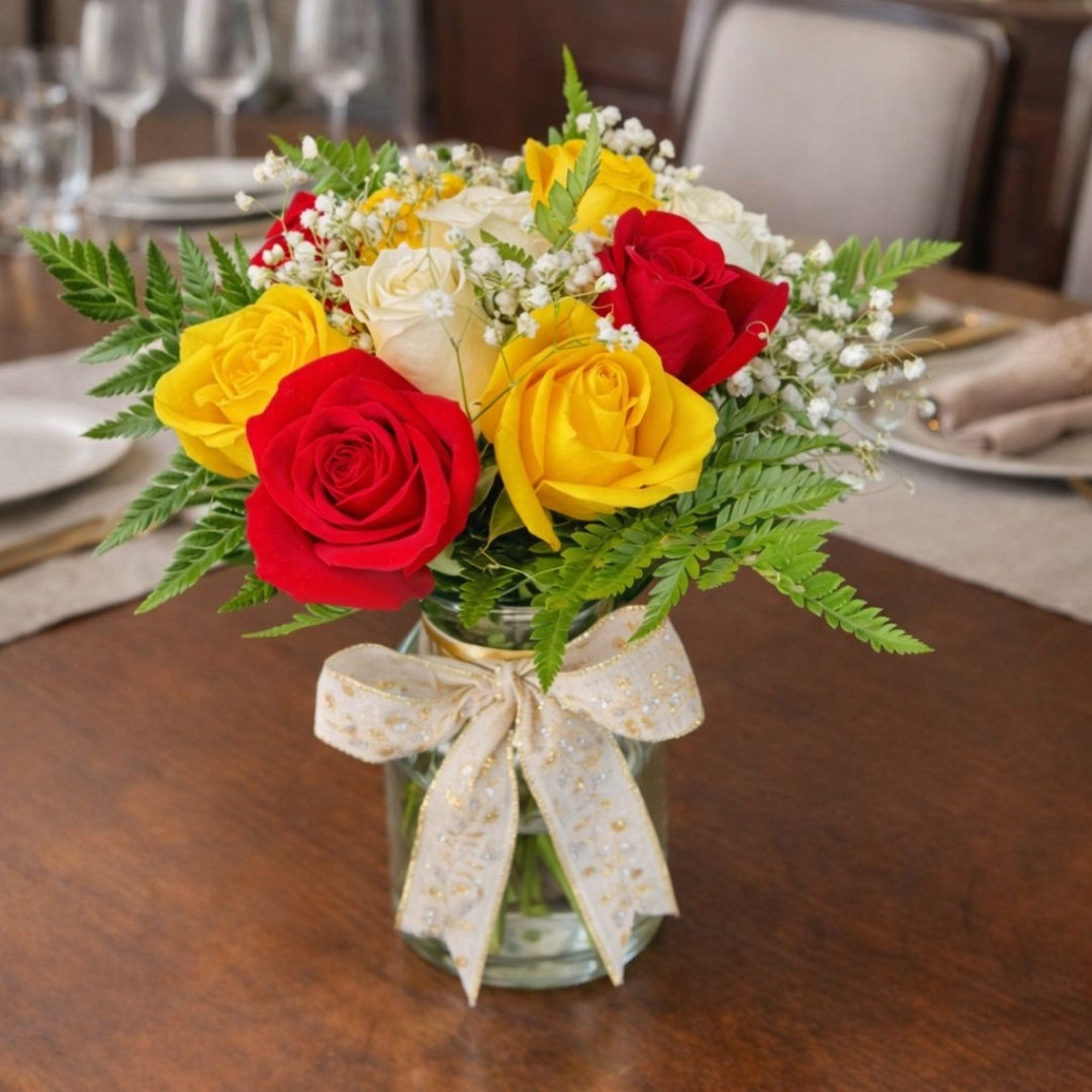 Endless Love in Glass - Roses & Crystal Vase with Foliage