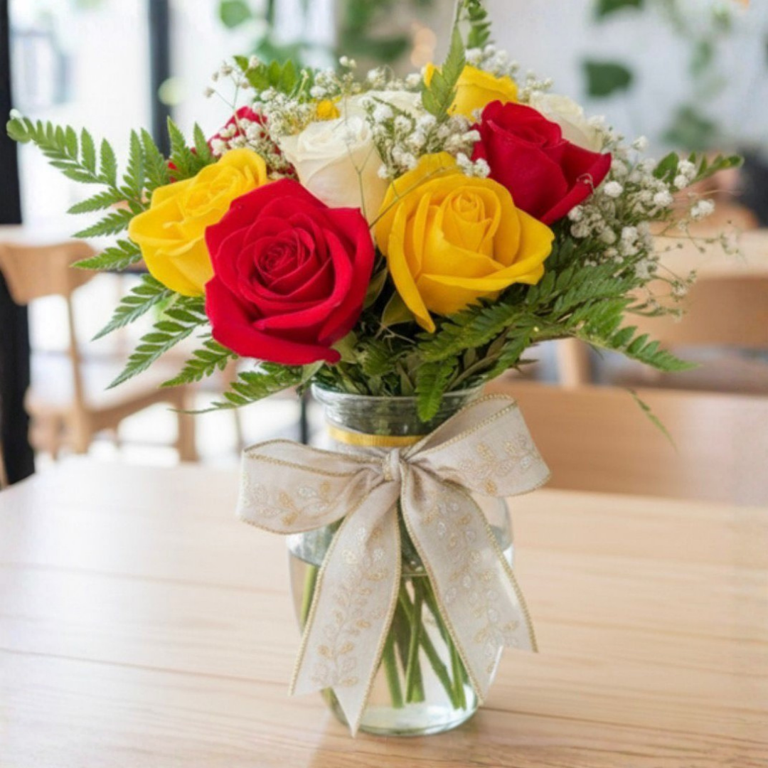 Endless Love in Glass - Roses & Crystal Vase with Foliage