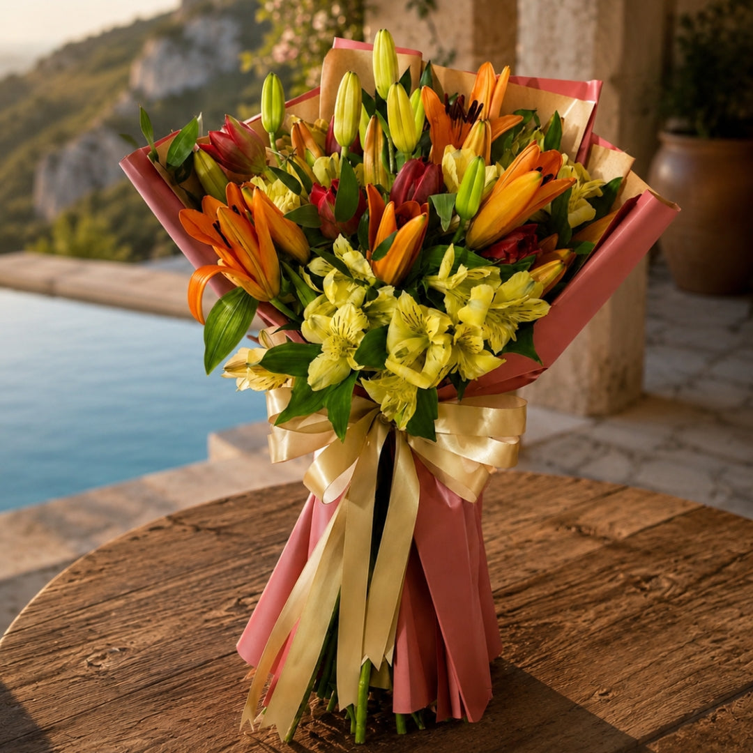 ramo elegante con tulipanes lirios y alstroemerias puerto rico
