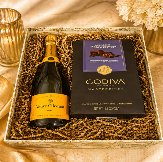 Golden Whisper– Caja de Regalo Veuve Clicquot y Chocolates Finos
